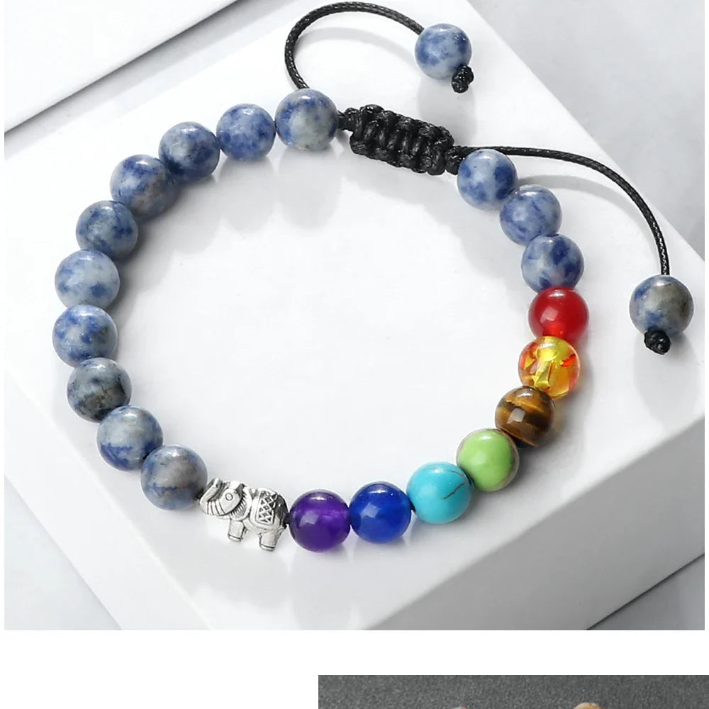 Bracelet en Pierres Naturelles et Eléphant 7 Chakras 10