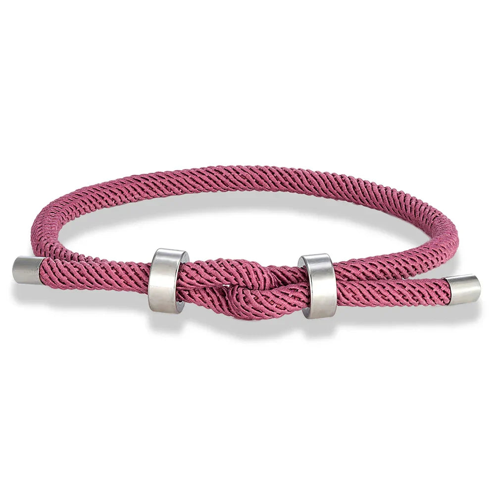 ピンクの結び目付き、編み込みコードのモダンブレスレット