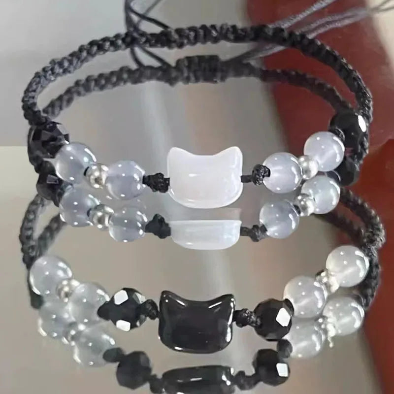 Bracelet Tressé Chat Pierre de Lune noir 1