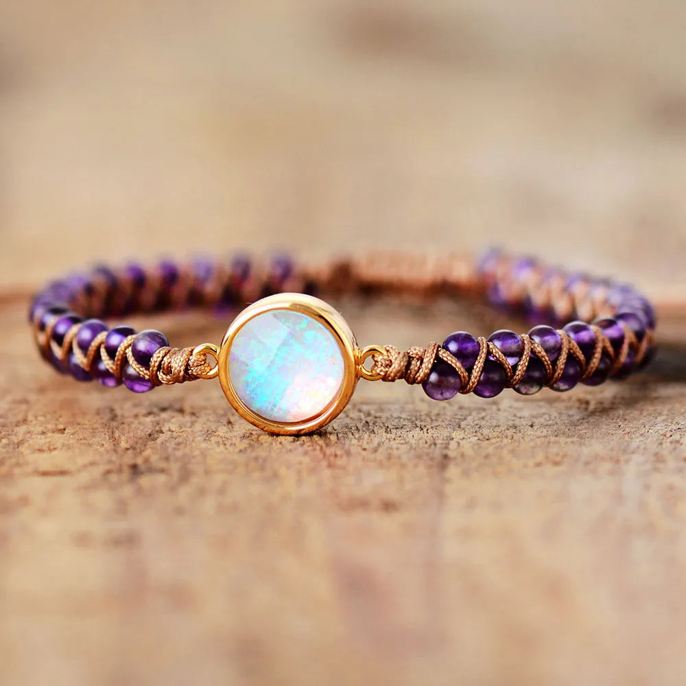 Bracelet Tressé Pierres Naturelles pour Femme améthyste