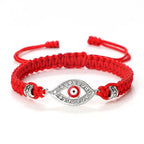 Bracelet Tressé Zircon Mauvais Oeil Turc rouge argent