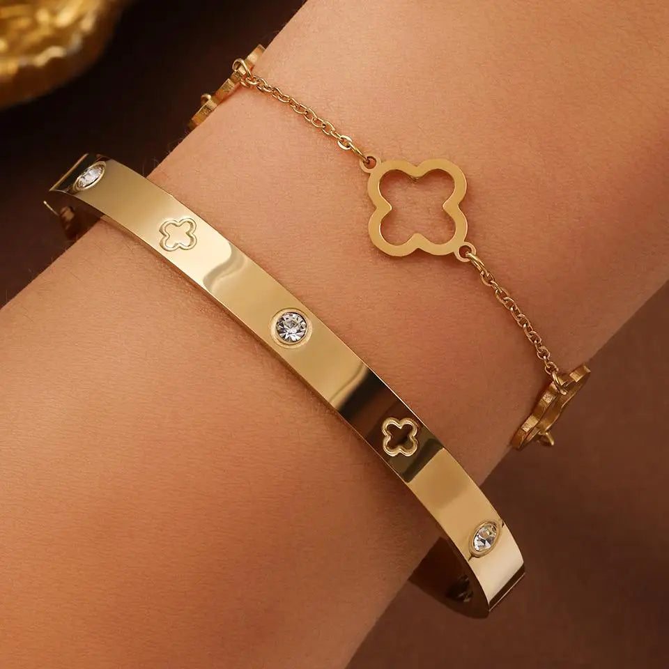 Lot de 2 Bracelets avec Trèfles à 4 Feuilles or