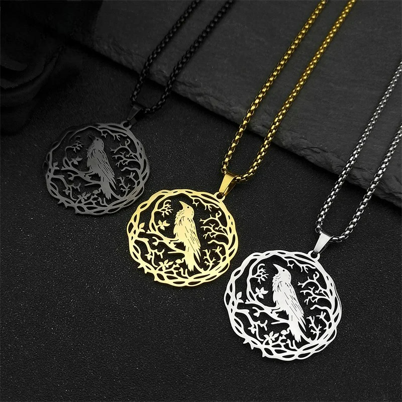 Collier avec Pendentif Arbre avec Oiseau or