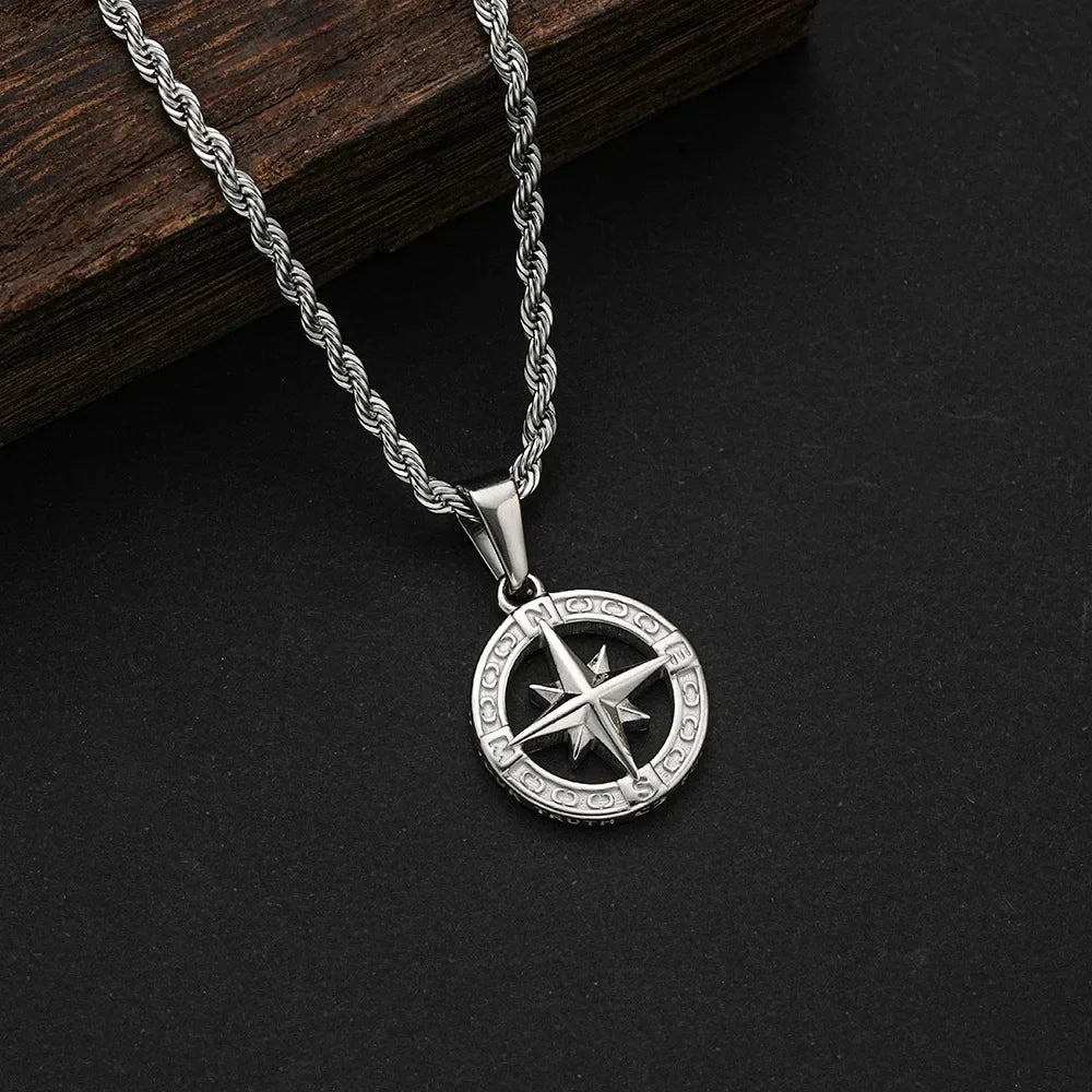 Collier avec Pendentif Boussole Rose des Vents argent