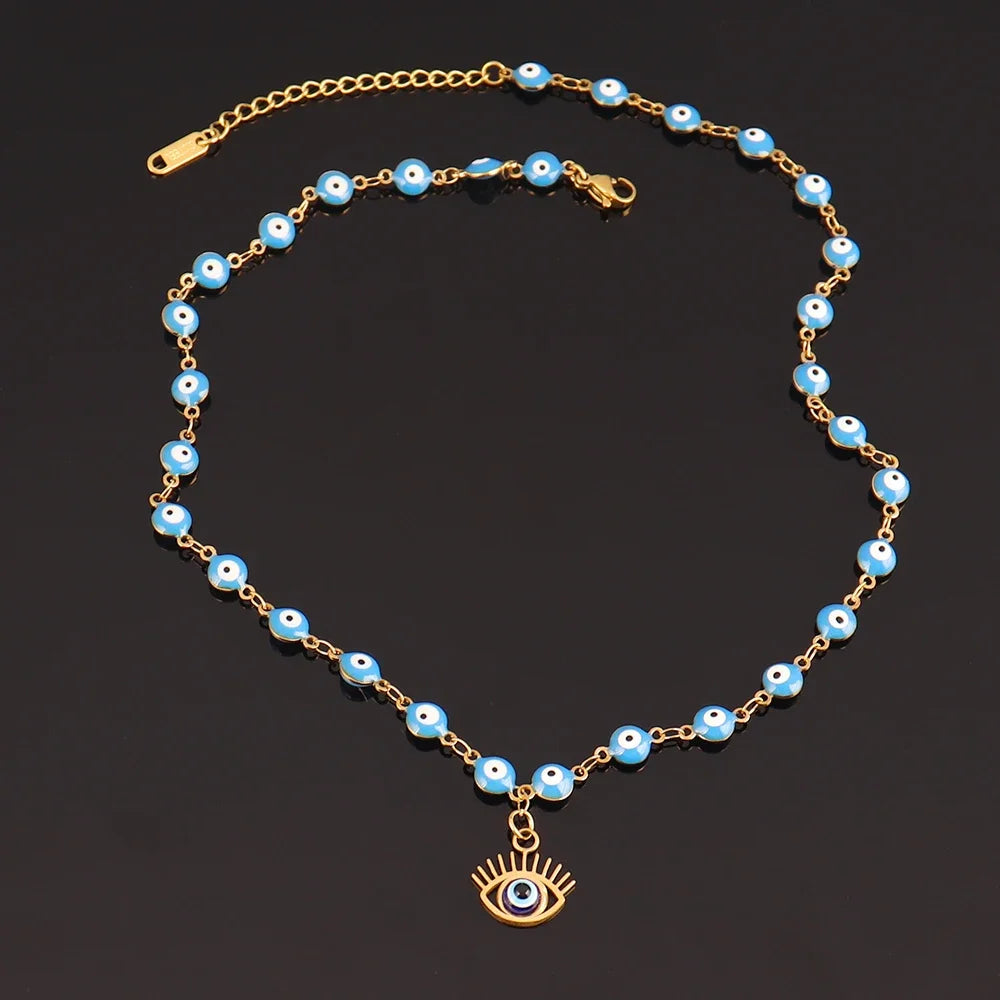 Collier en Perles avec Pendentif Oeil Bleu Style 1