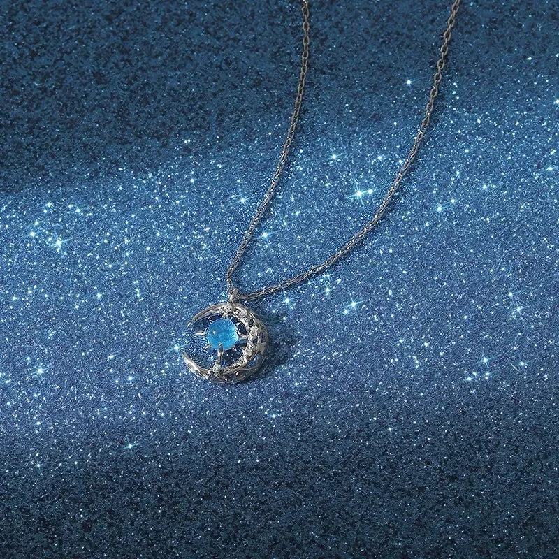 Collier avec Pendentif Etoile en Pierre de Lune et Zircon pour Femme argent