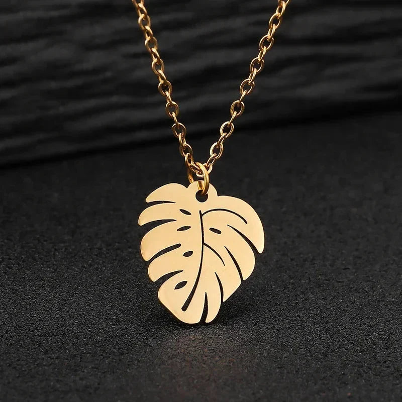 Collier avec Pendentif Feuille de Palmier or