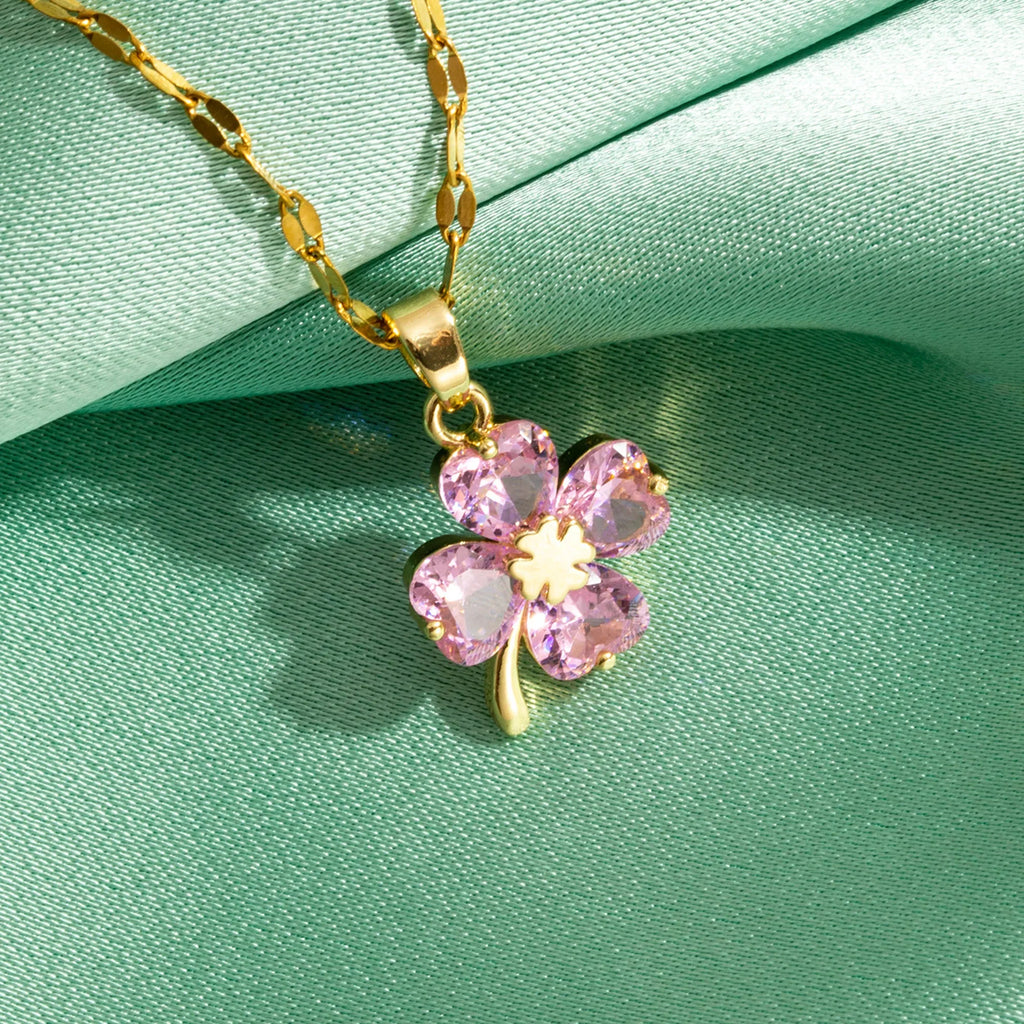 Collier avec Pendentif Trèfle à 4 Feuilles Coloré