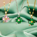 Collier avec Pendentif Trèfle à 4 Feuilles Coloré or et rose