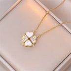 Collier avec Pendentifs Coeurs en Trèfle à 4 Feuilles or
