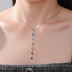 Collier de Protection avec Long Pendentif en Pierres 7 Chakras argent