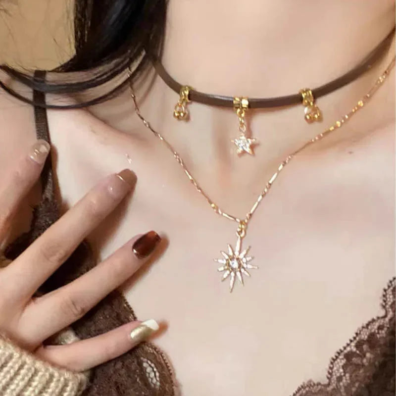 Collier Double Pendentif Soleil