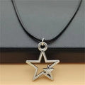 Collier en Cuir Pendentif Double Etoile