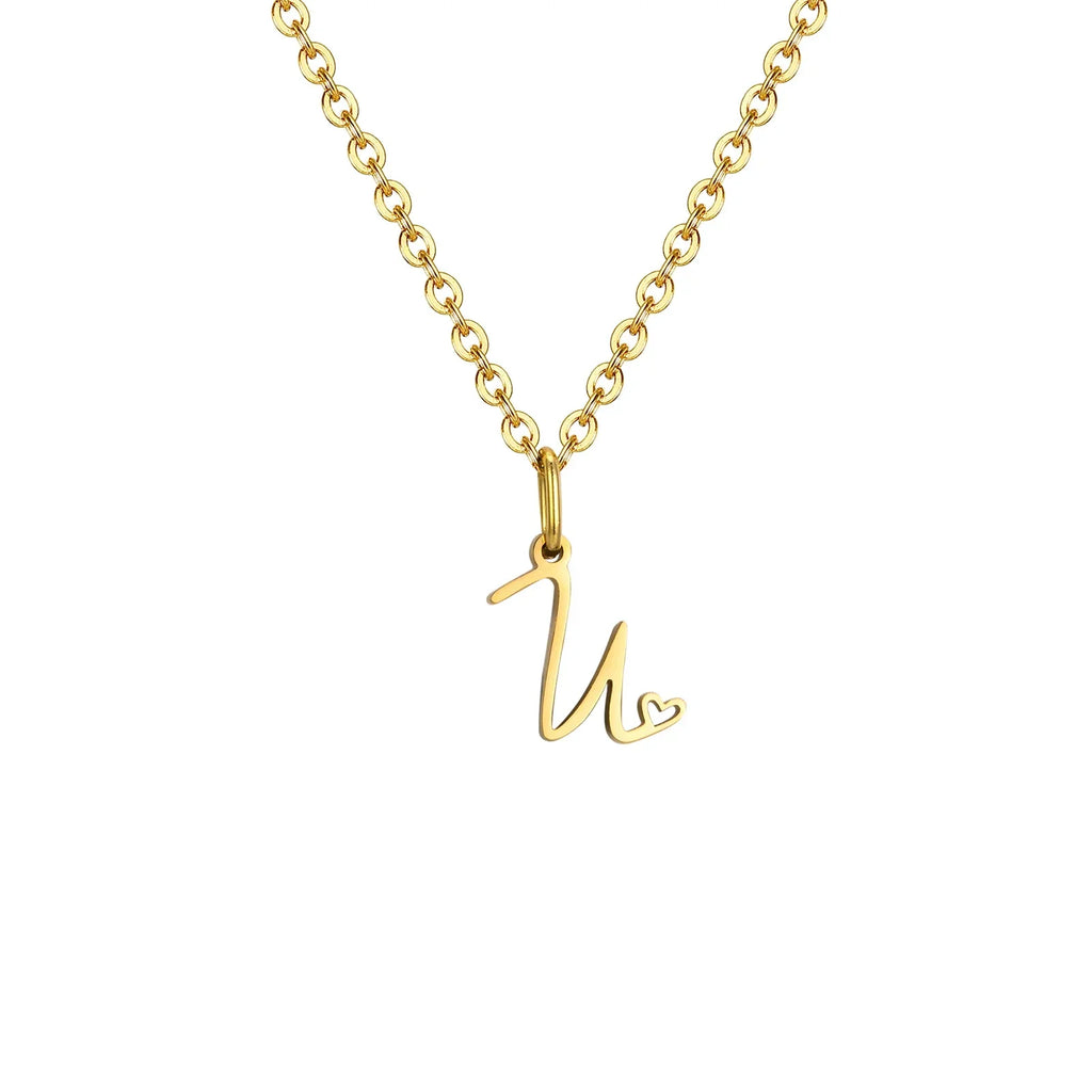 Collier femme avec pendentif initiale lettre et coeur u