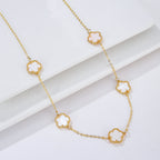 Collier Or Agate Trèfle blanc nacré Idée Cadeau Bijoux femmes