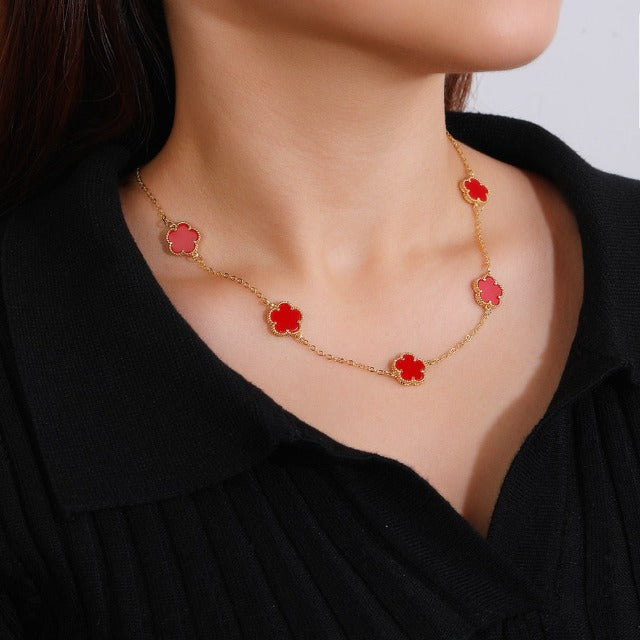 Collier Or Agate Trèfle blanc nacré Idée Cadeau Bijoux femmes