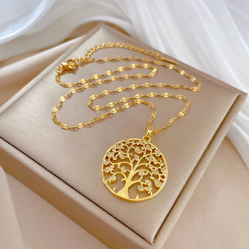 Collier Pendentif Arbre de Vie avec Crystal