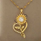 Collier Pendentif avec Coeur et Fleur de Tournesol Tournant Anti-Stress