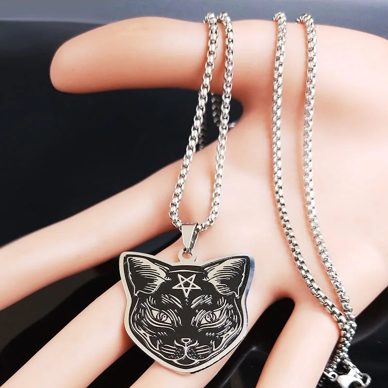 黒猫ペンダントネックレス　ペンタクル　ウィッカン魔術