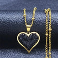 Collier Pendentif Coeur & Zircons or et noir