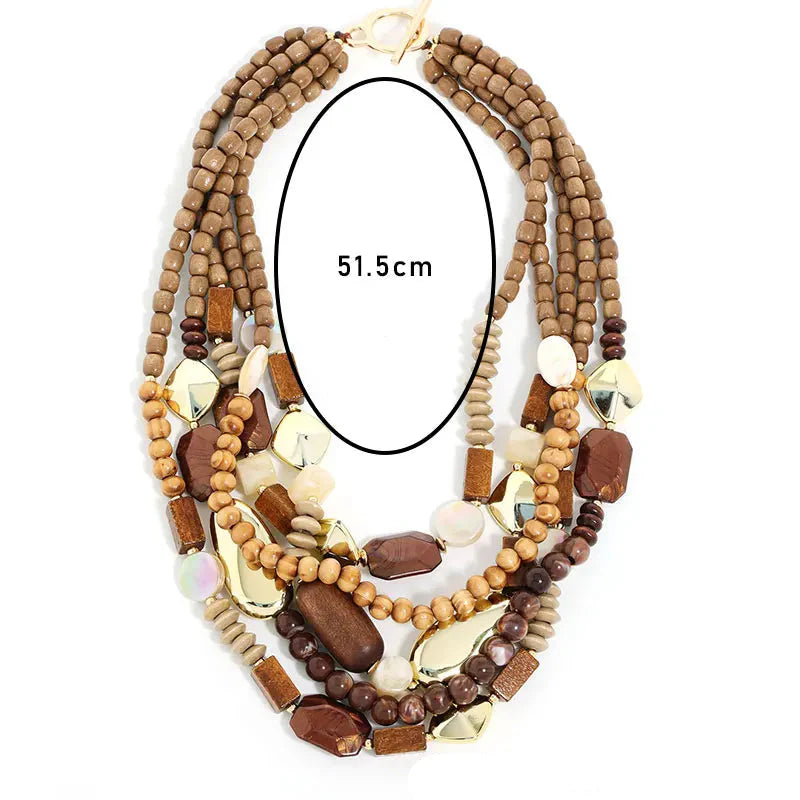 Collier Pendentif de Perles et Bois