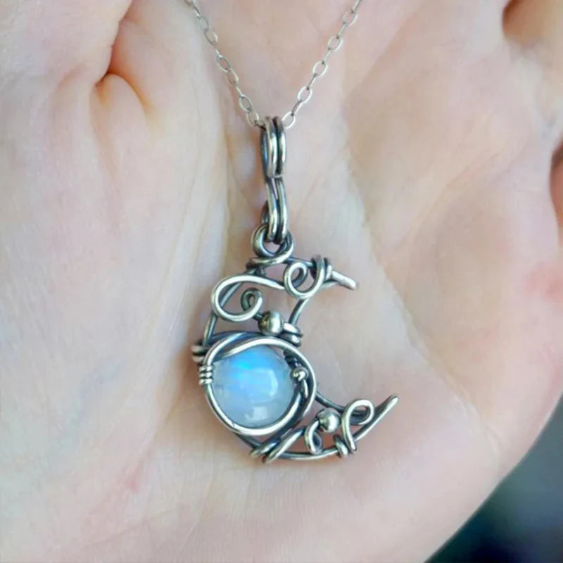 Collier Pendentif Pierre de Lune Vintage c