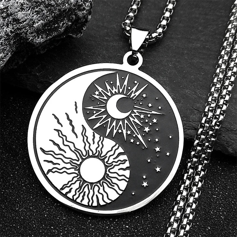 Collier Pendentif Soleil et Lune Yin Yang