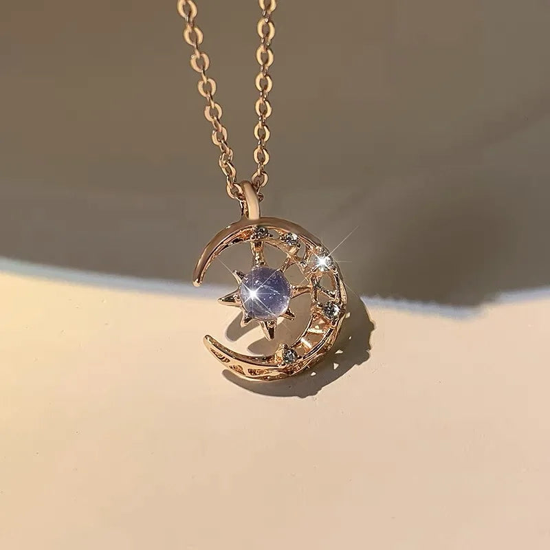 レディース ネックレス 星と月のペンダント ゴールド