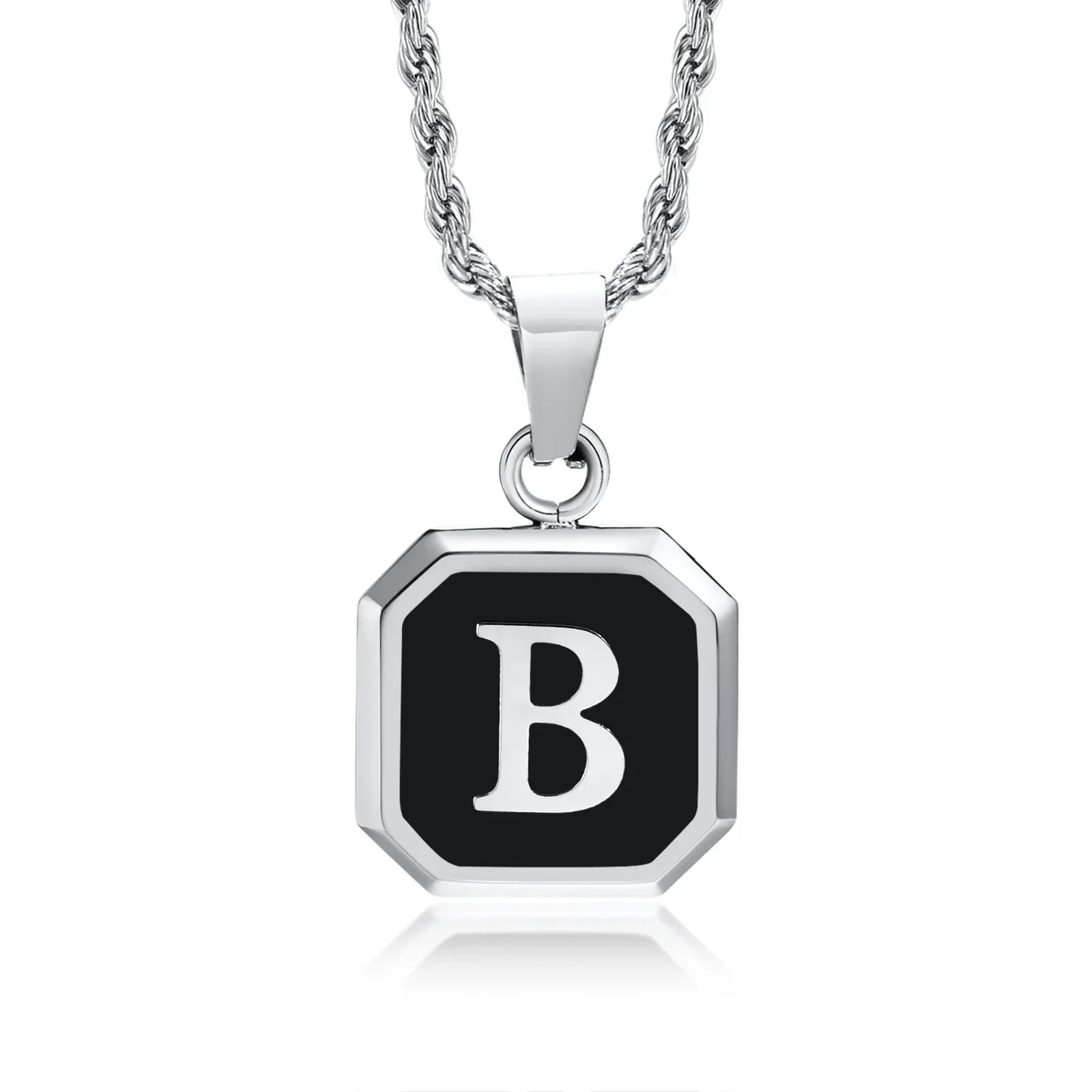 Collier homme avec pendentif hexagonale initiale b