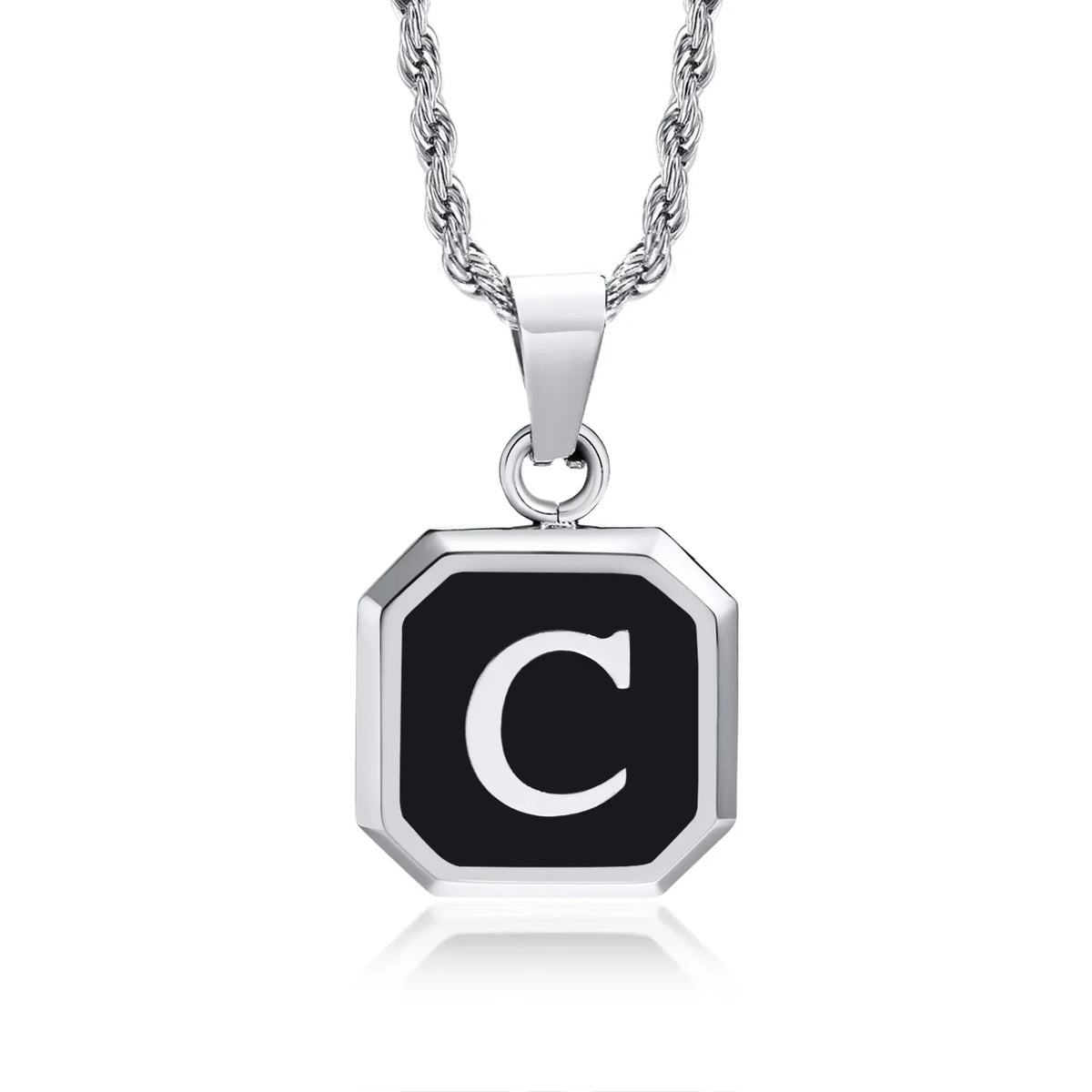 Collier homme avec pendentif hexagonale initiale c
