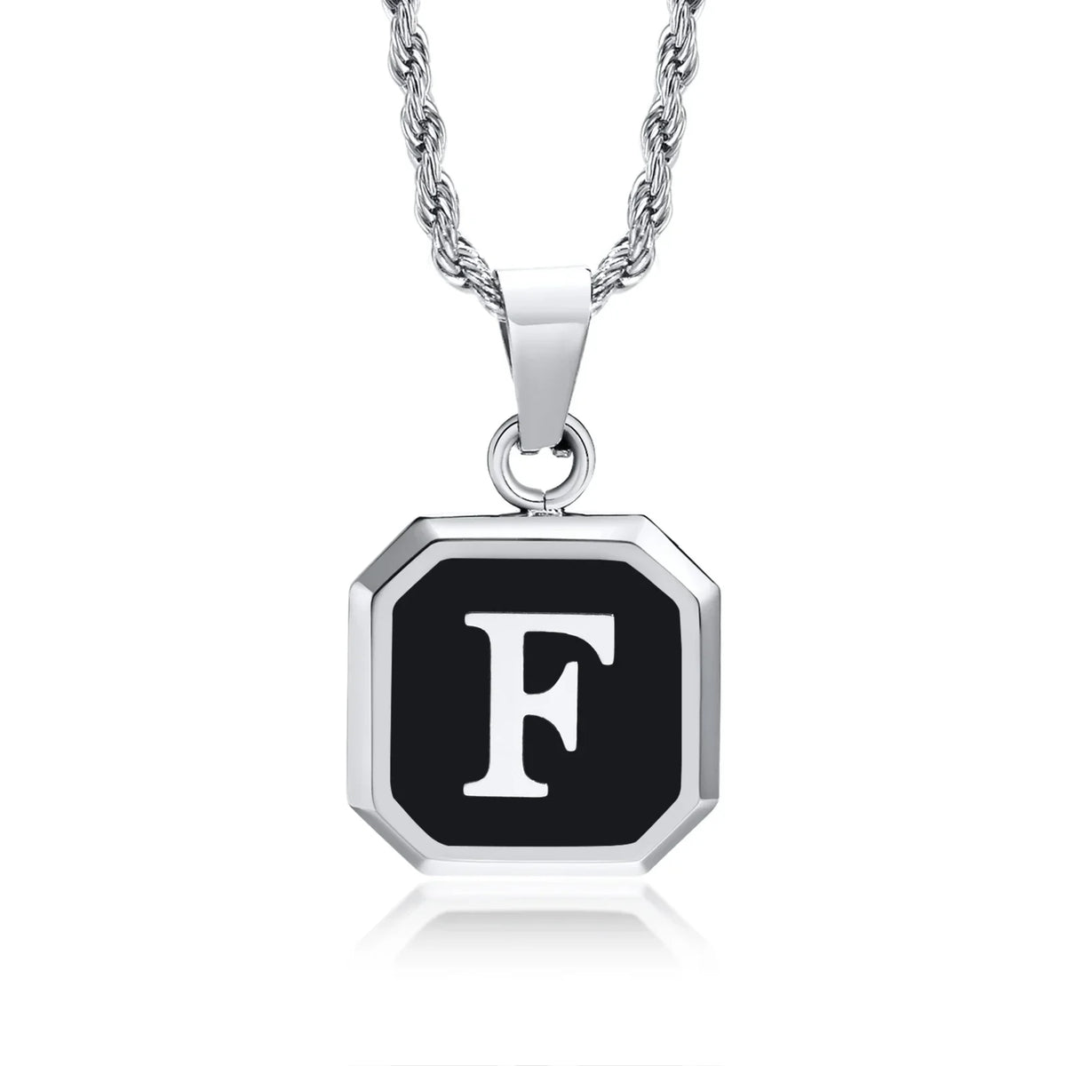 Collier homme avec pendentif hexagonale initiale f