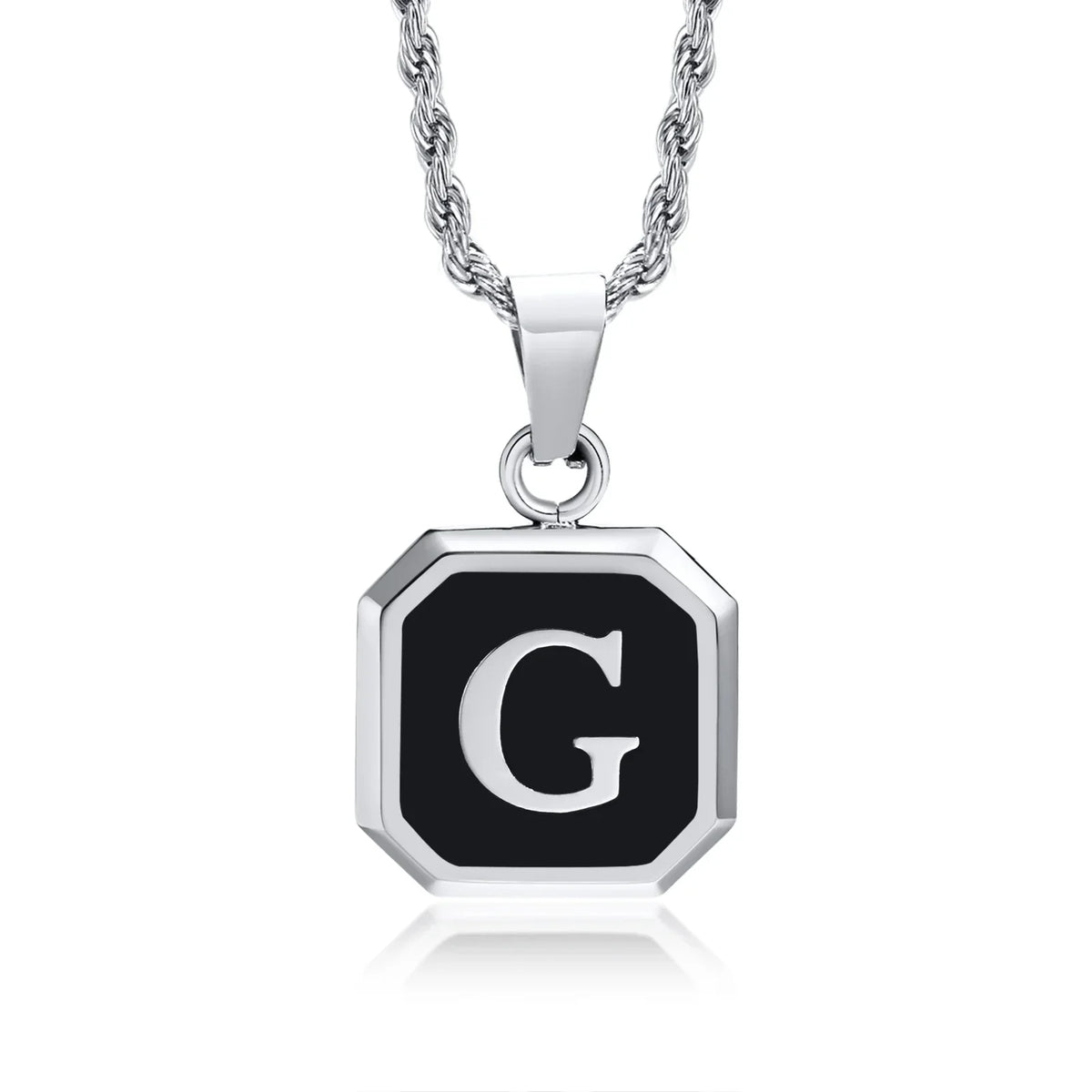Collier homme avec pendentif hexagonale initiale g