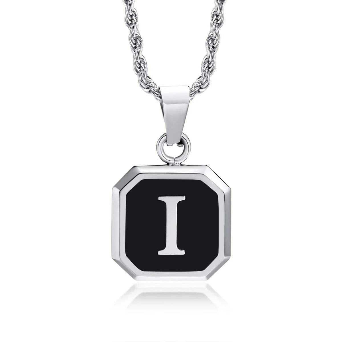 Collier homme avec pendentif hexagonale initiale i