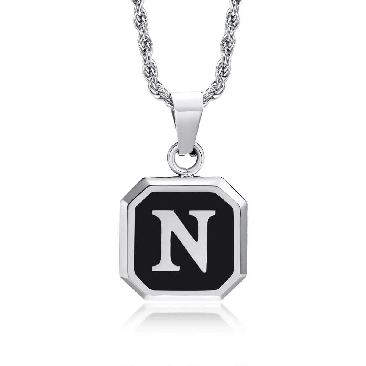 Collier homme avec pendentif hexagonale initiale n
