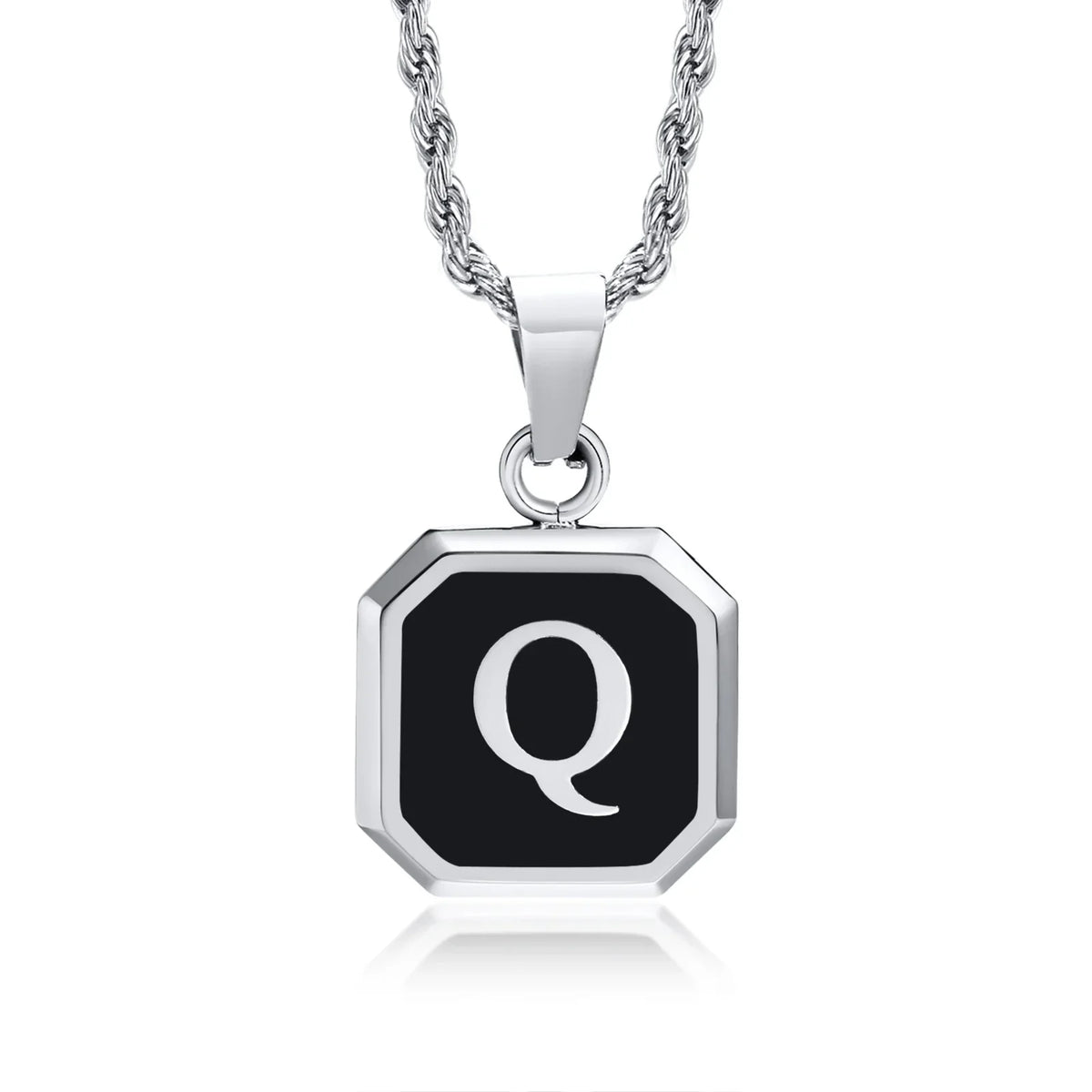 Collier homme avec pendentif hexagonale initiale q