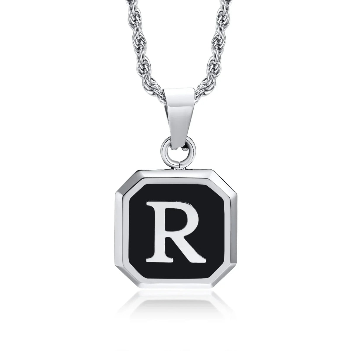 Collier homme avec pendentif hexagonale initiale r