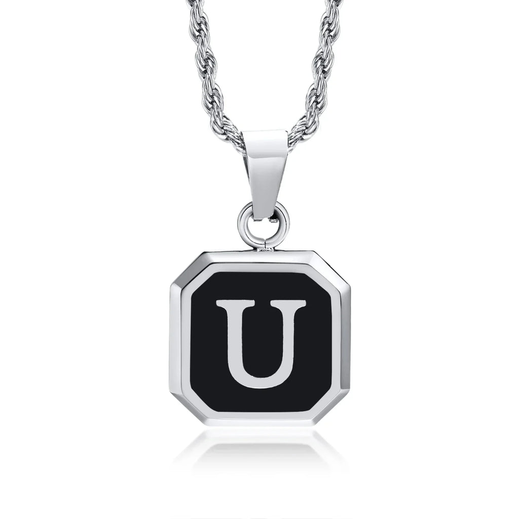 Collier homme avec pendentif hexagonale initiale u