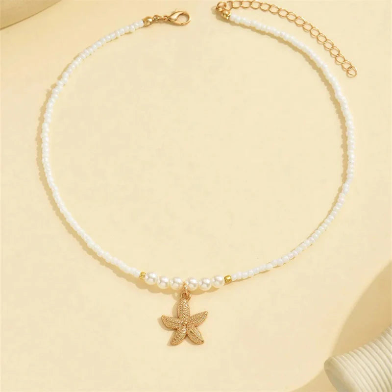 Collier Ras de Cou avec Pendentif Coquillage Etoile de Mer