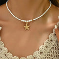シェルとヒトデのペンダント付きチョーカー ネックレス