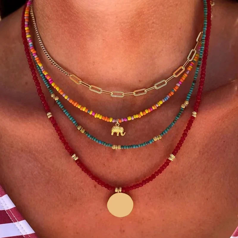 Colliers Pendentifs Quatre Rangs Style Bohême