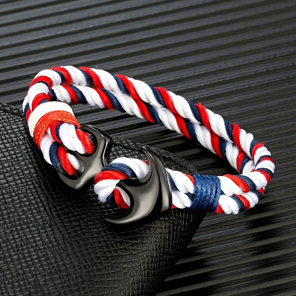 Bracelet double ancre blanc et rouge