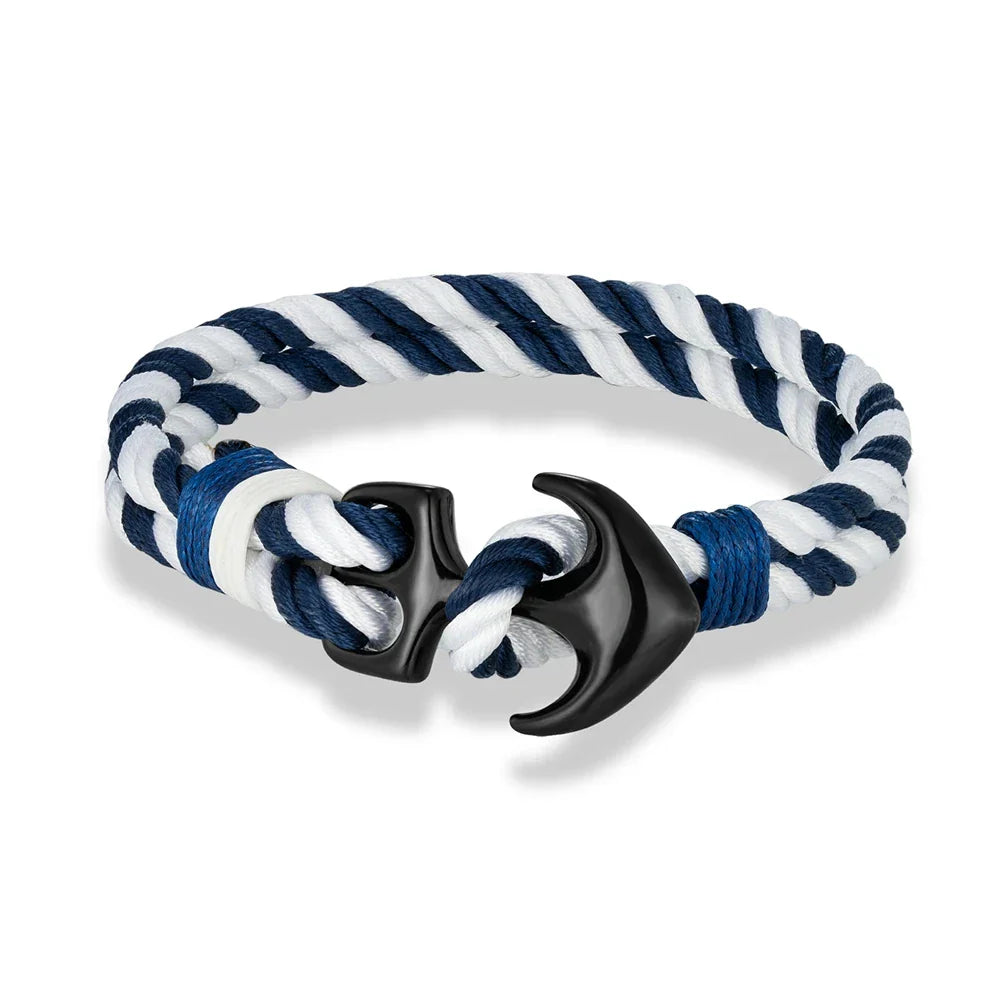 Bracelet double ancre blanc et bleu