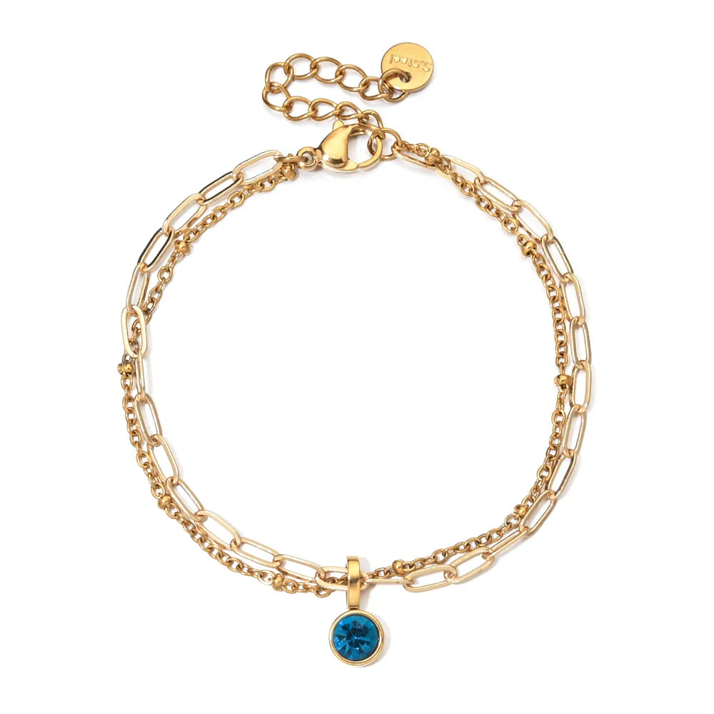 Double bracelet doré avec pierre de naissance