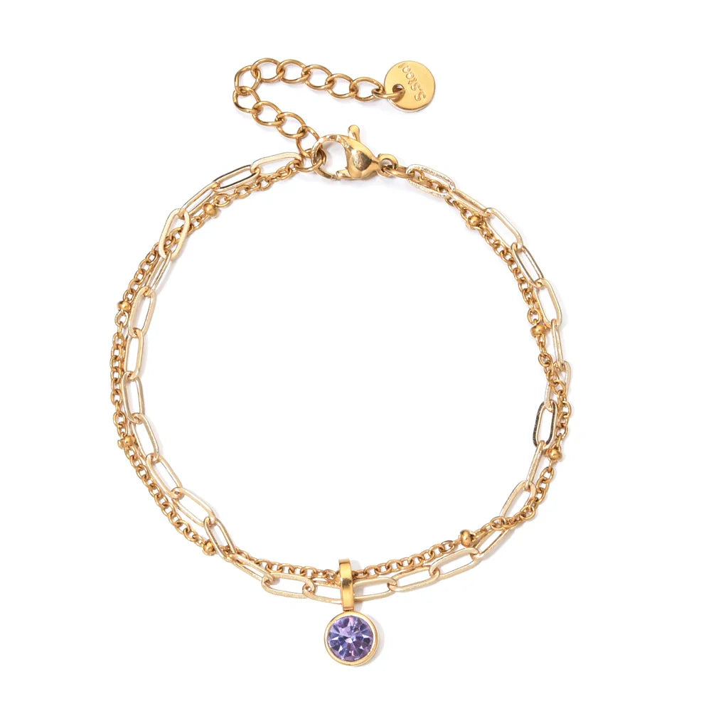 Double bracelet doré avec pierre de naissance