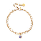 Double bracelet doré avec pierre de naissance