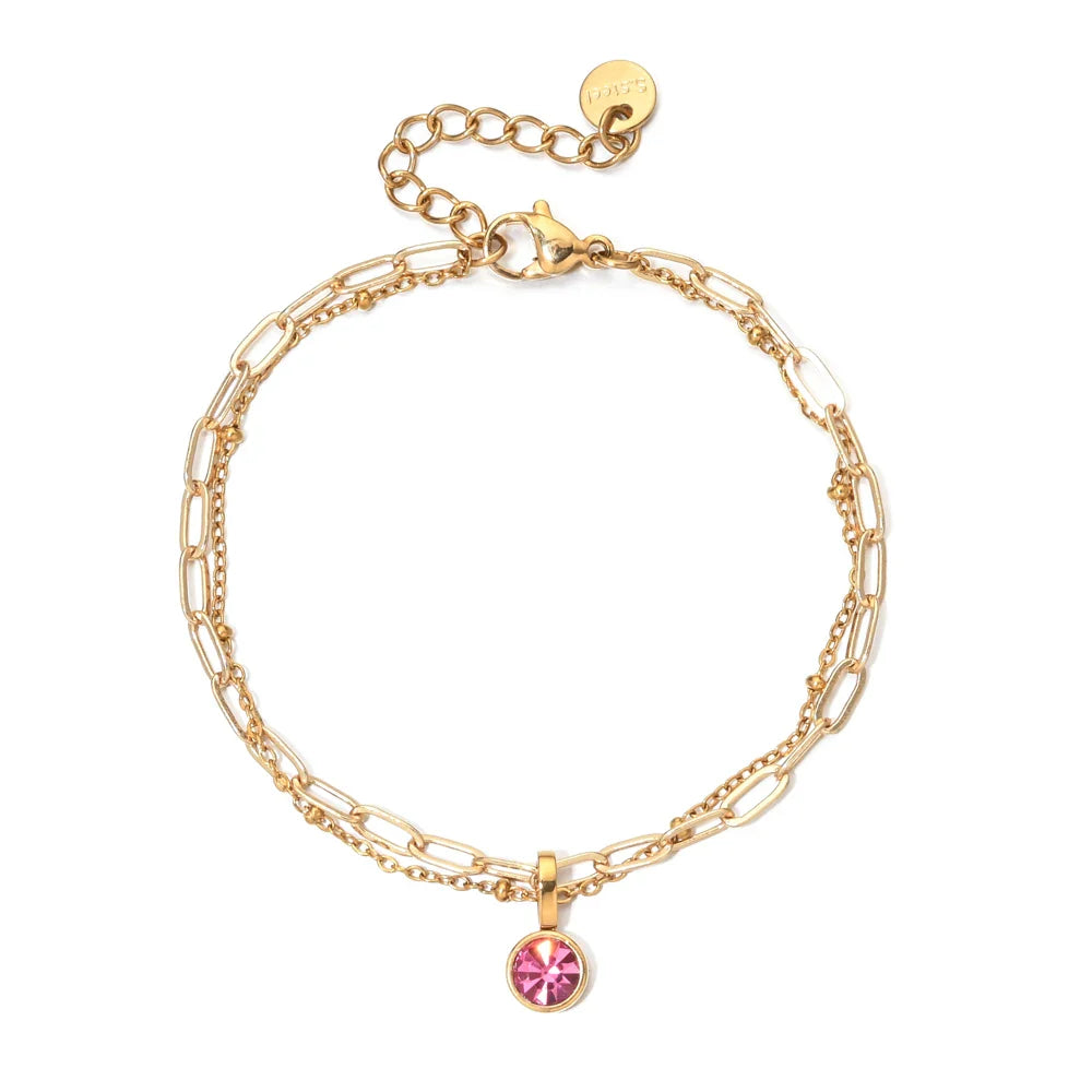 Double bracelet doré avec pierre de naissance