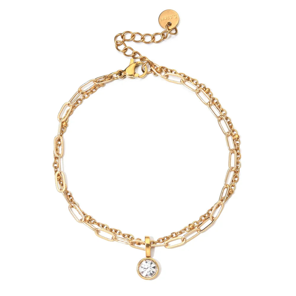 Double bracelet doré avec pierre de naissance