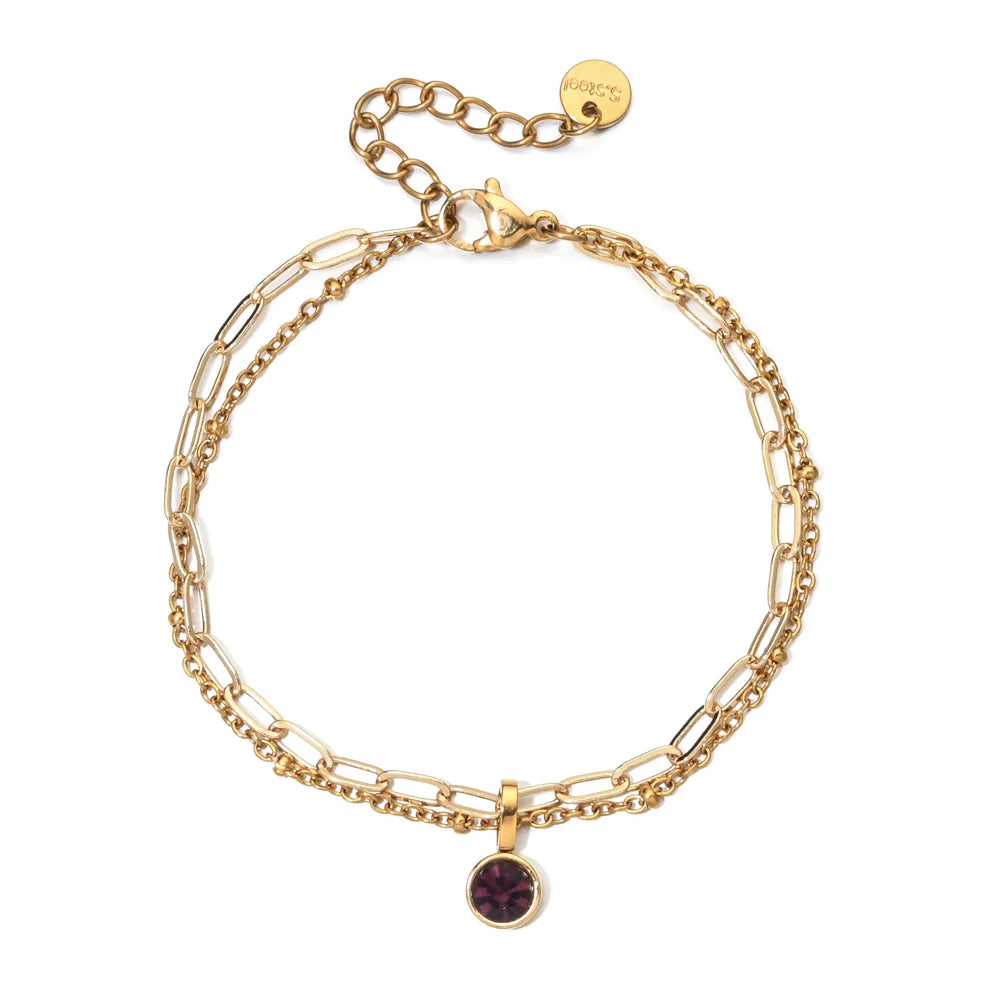 Double bracelet doré avec pierre de naissance