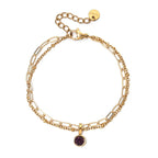 Double bracelet doré avec pierre de naissance