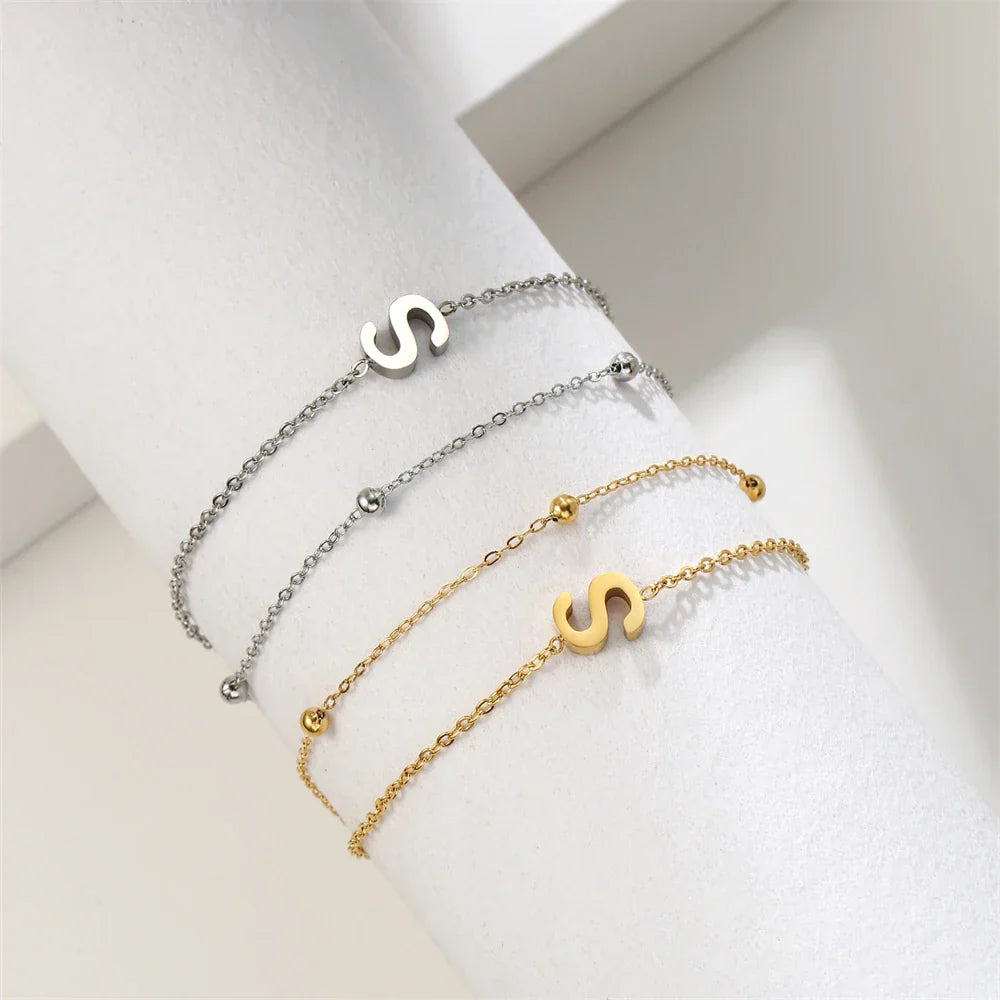 Bracelet double initiale or et argent  s